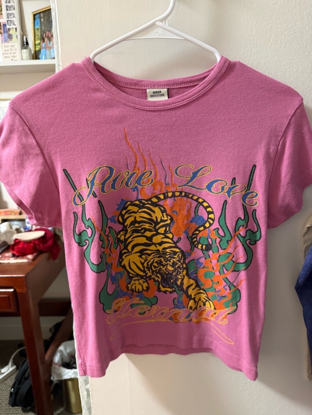 Urban Outfitters Pink 'Pure Love' Tiger Flame Graphic Tee